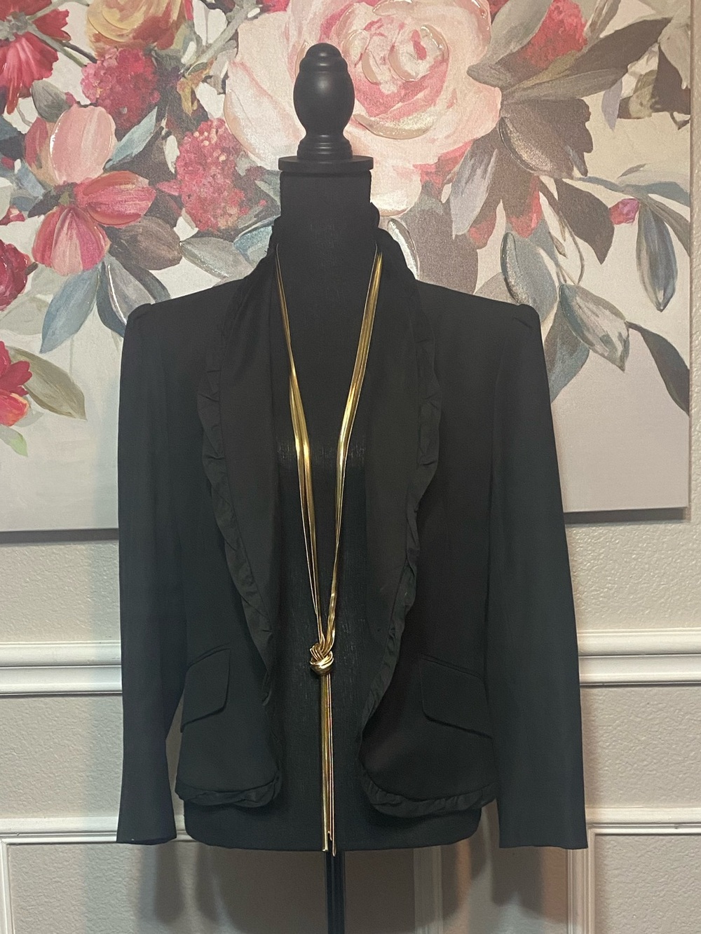 LOFT Black Ruffle-Trim Single-Button Blazer - Picture 6 of 13